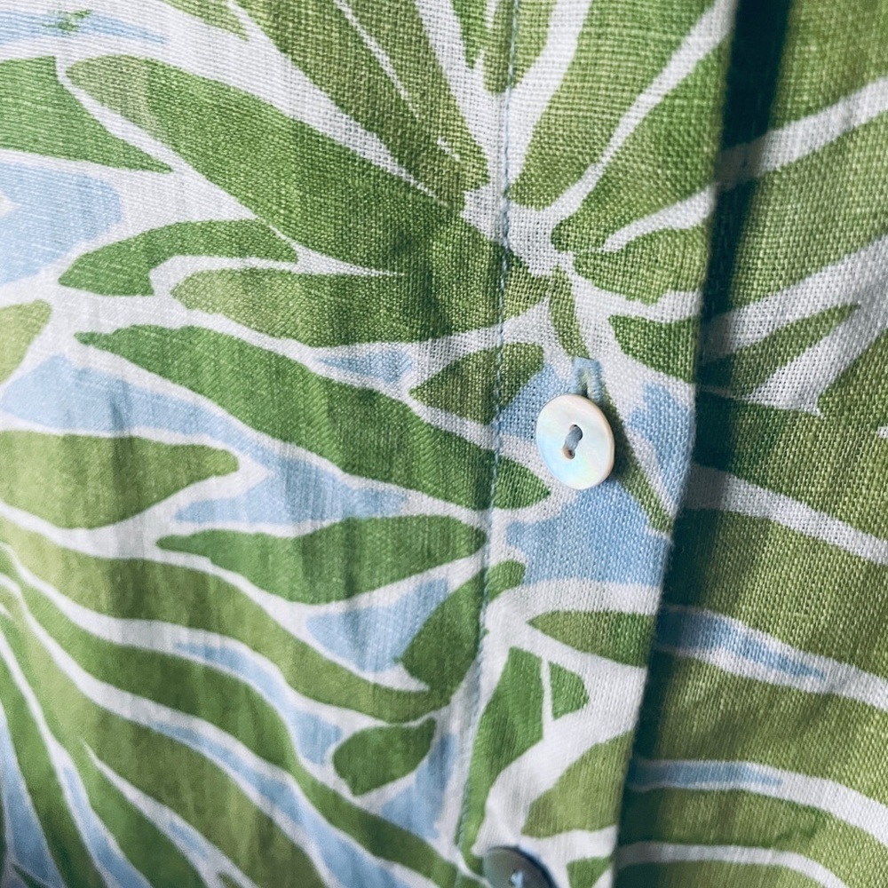 Sigrid Olsen 100% linen button shirt dress pockets short sleeve MED green blue - Picture 7 of 10